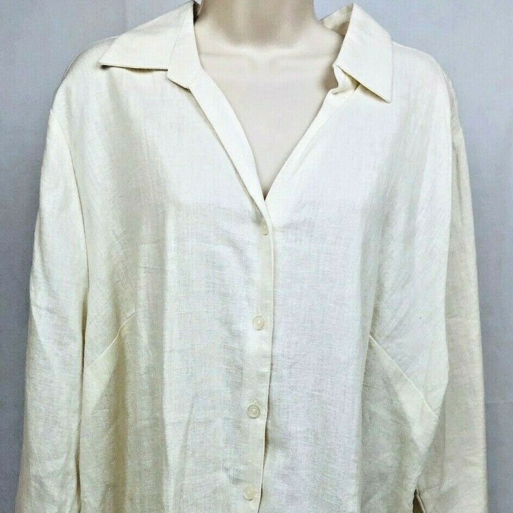 CJ Banks 100% Linen Ivory Button Size 2X